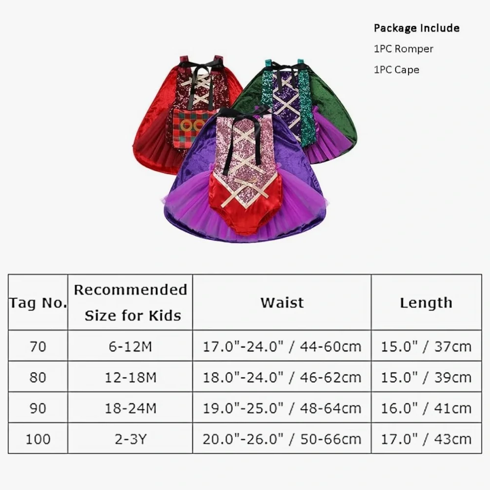 IBTOM CASTLE Hocus Pocus Baby/Toddler Girl Costume with Cloak Size 100 (2-3y)